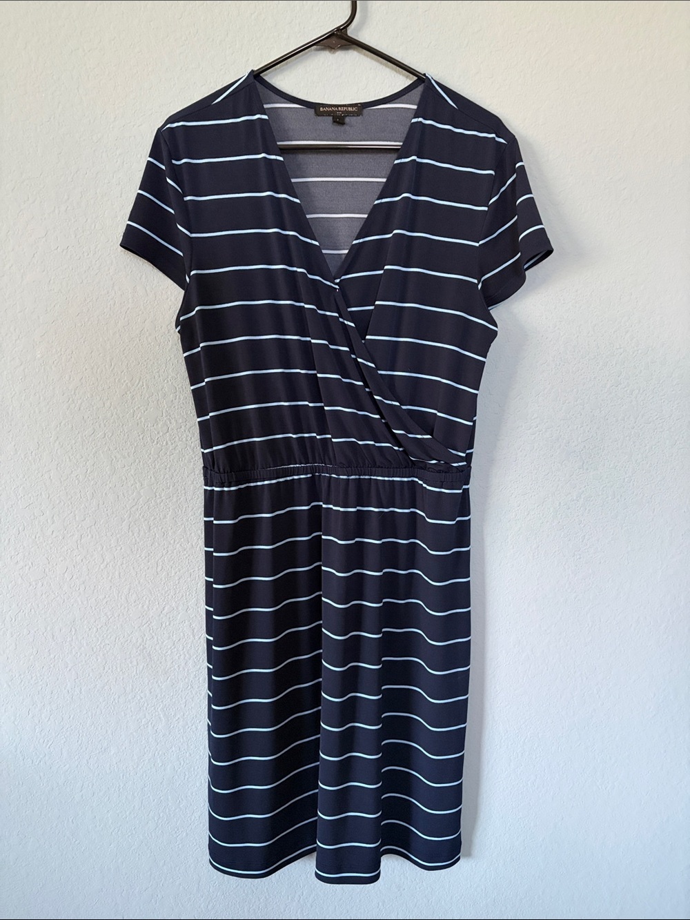 Banana Republic Short Sleeve Navy Stripe Wrap Dress